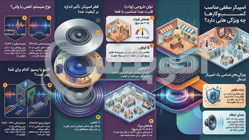 اسپیکر سقفی مناسب کسب ‌وکارها چه ویژگی‌ هایی دارد؟